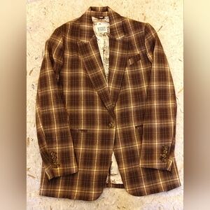NWT Scotch & Soda Brown Plaid Blazer Old Money Women's Size Small Retail $228